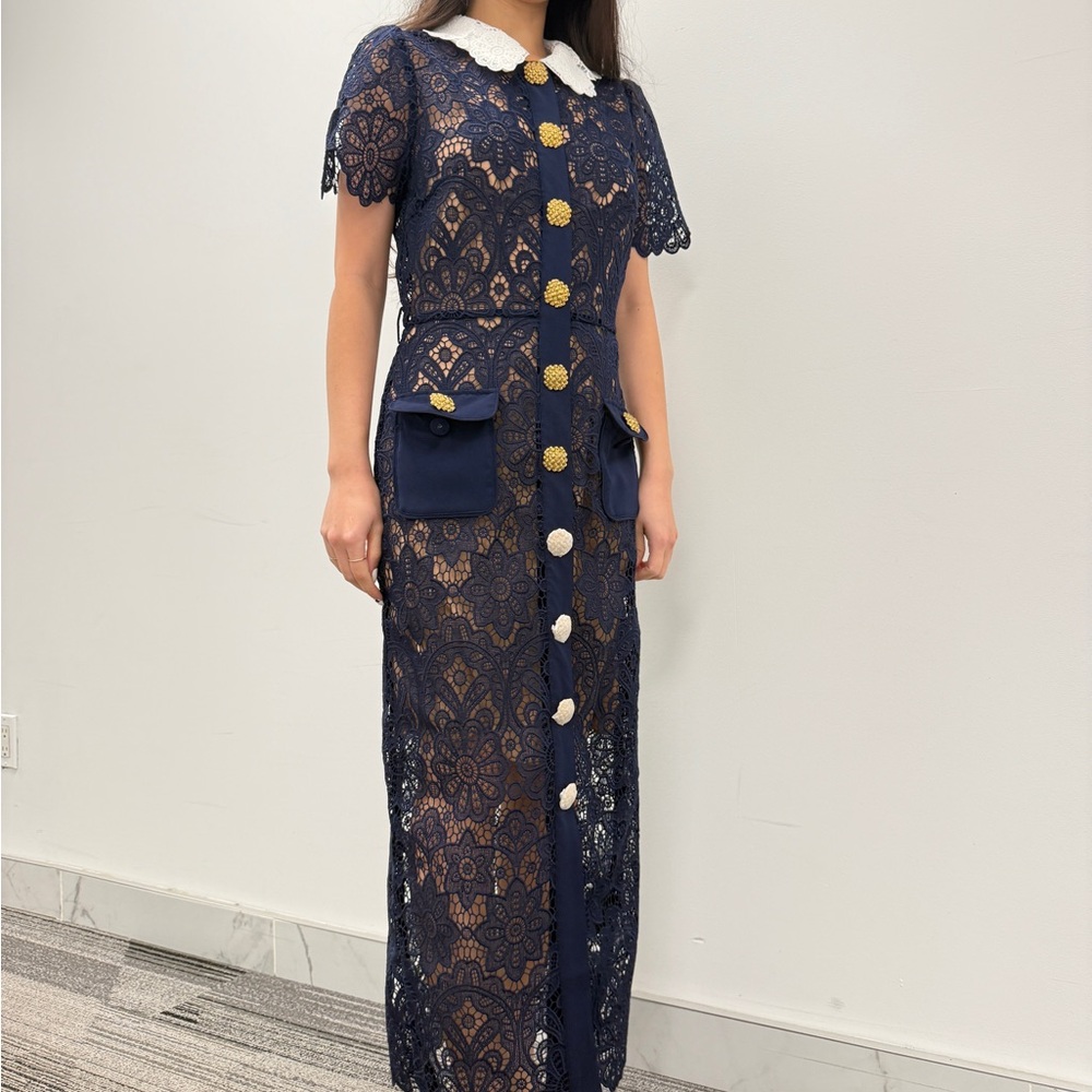 Self-Portrait Navy Lace Midi Dress - Picture 2 of 5